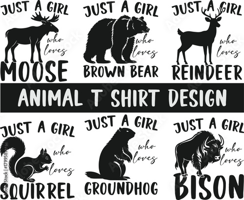 Just a girl who loves Typography Vector t shirt design , Bundle, SVG Shirt, Animal Lover Shirt set, Gift For Farmer Girl, Country Girl Tee