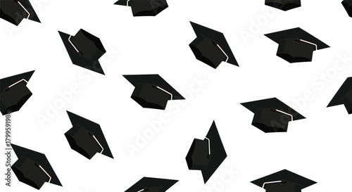  Graduation cap pattern, mortarboard scatter, academic celebration, black vector, tassel detail, festive background, education symbol, school event.eps
