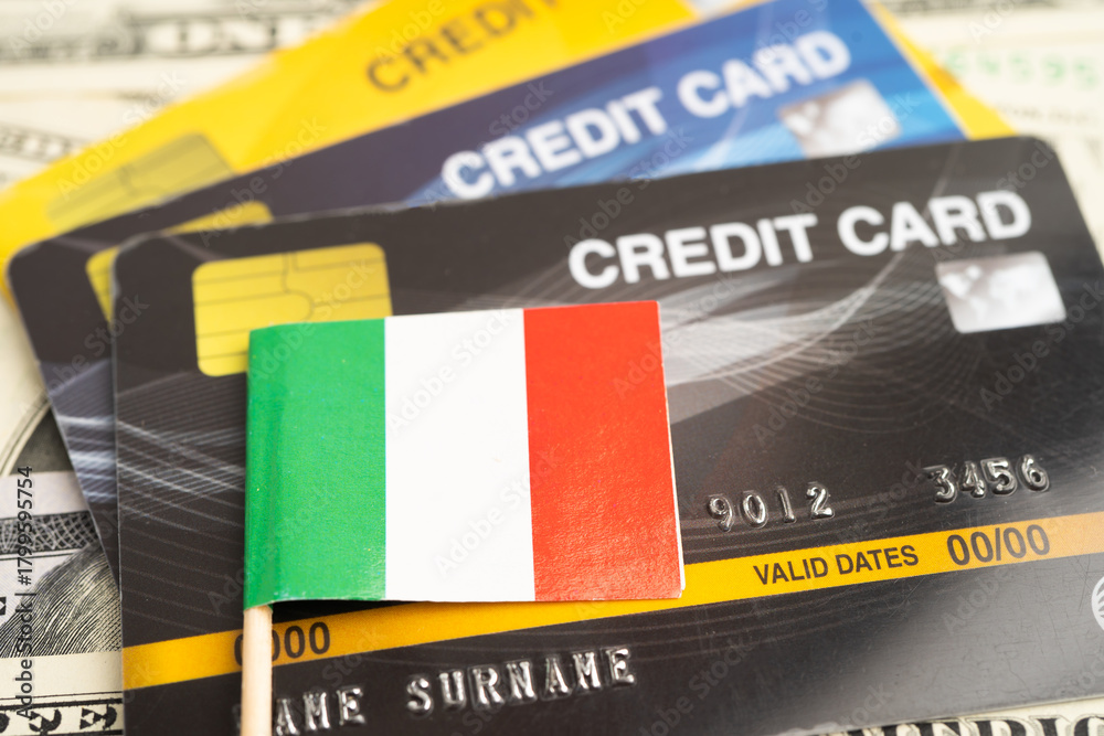 Obraz premium Credit card model with Italy flag, financial investment economy business banking.
