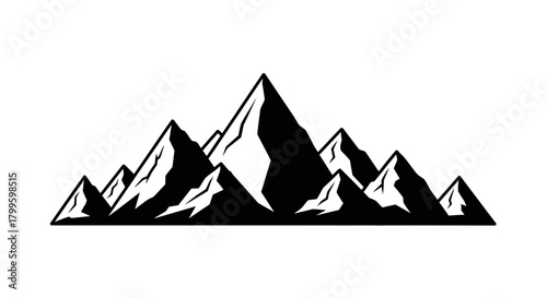 Dynamic mountain range silhouette captures adventure and rugged natural beauty, perfect for outdoor brands and travel themes