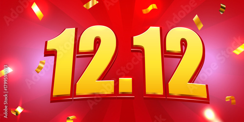 12.12 Global Shopping Festival Sale. Vibrant banner for big promotion with flying golden confetti. Vector illustration