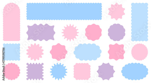 Set round and oval, rectangular and square, arch shapes with curvy edges. Cute geometric forms with scalloped borders.