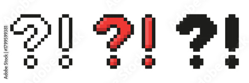 Pixel Art Exclamation And Question Mark Icon Set. Pixelated Design of Exclamation And Question Mark.
