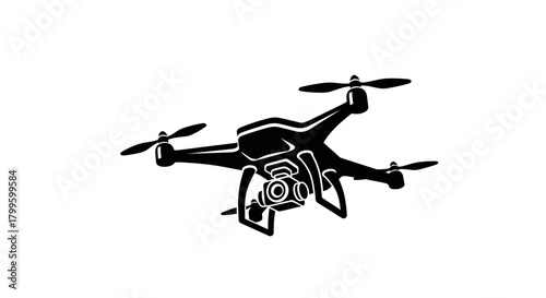 Sleek black drone with camera captures aerial perspective for modern visual storytelling and innovative projects