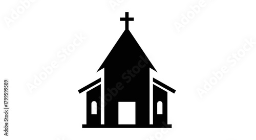 Elegant black silhouette of a church with a cross atop its steeple, symbolizing faith and community gathering spaces