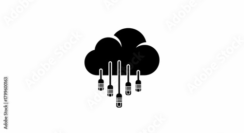 Digital connection concept showing data streams flowing from a cloud to connected devices, symbolizing network technology and cloud computing services.