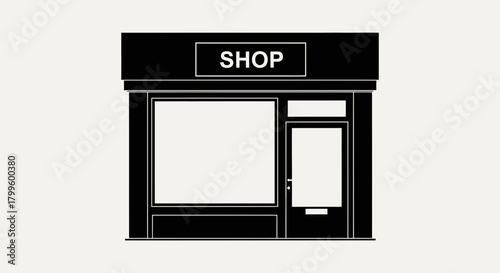 Modern storefront facade with large display window and prominent 'SHOP' sign offers endless business branding opportunities for retail concepts