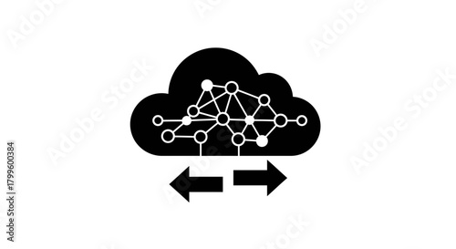 Dynamic interconnected network illustration within a cloud silhouette symbolizing data flow and technological integration for modern business solutions