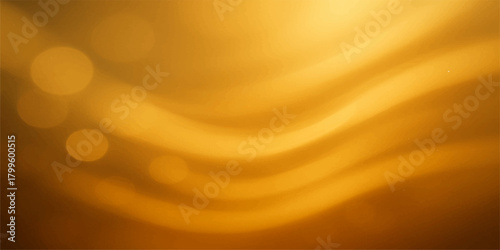 Abstract golden liquid silk wave pattern backdrop with soft light bokeh texture
