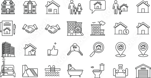 Real Estate Housing and Home Outline Icon Set Vector