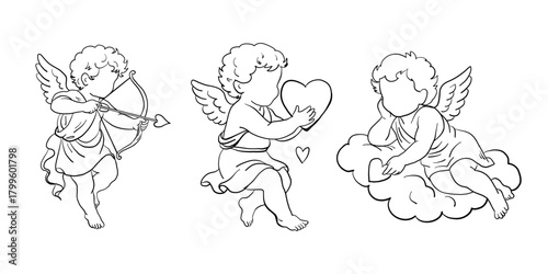Cupid outline clipart  black and white coquette cherubs