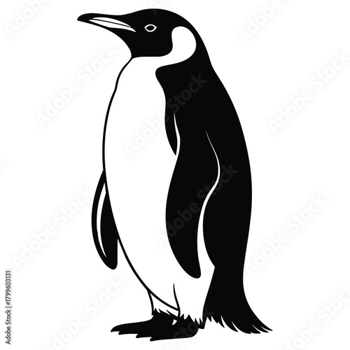 Black and white illustration of an emperor penguin