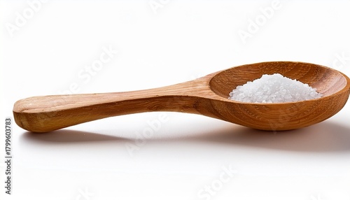 Wooden Spoon With Salt White Isolate Background Transparent Background