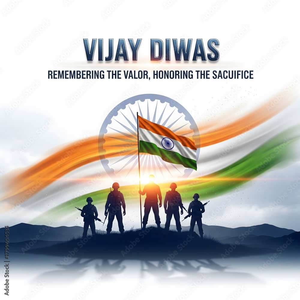 Naklejka premium Vijay diwas indian soldiers honoring sacrifice with flag and ashoka chakra