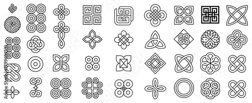 Celtic ornamental corners with intricate knotwork, Irish border frame and medieval decorative design elements