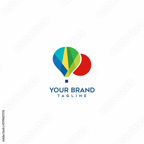 Colorful Hot Air Balloon Icon with a Red Circle, representing adventure, travel, and communication