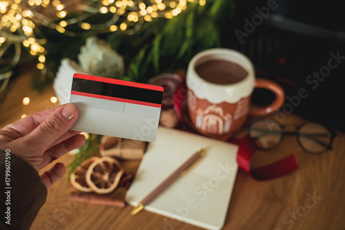 Christmas shopping online. Ordering gifts in online stores. Winter holidays.