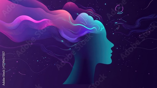 Human mind expanding with cosmic energy and creativity