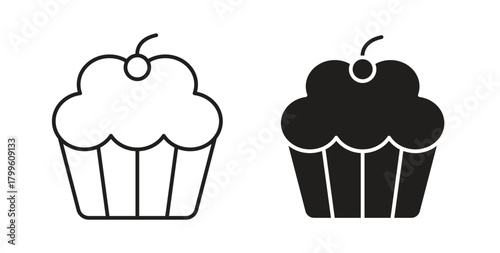 Cup Cake icon Isolated flat vector in outline collection on white background