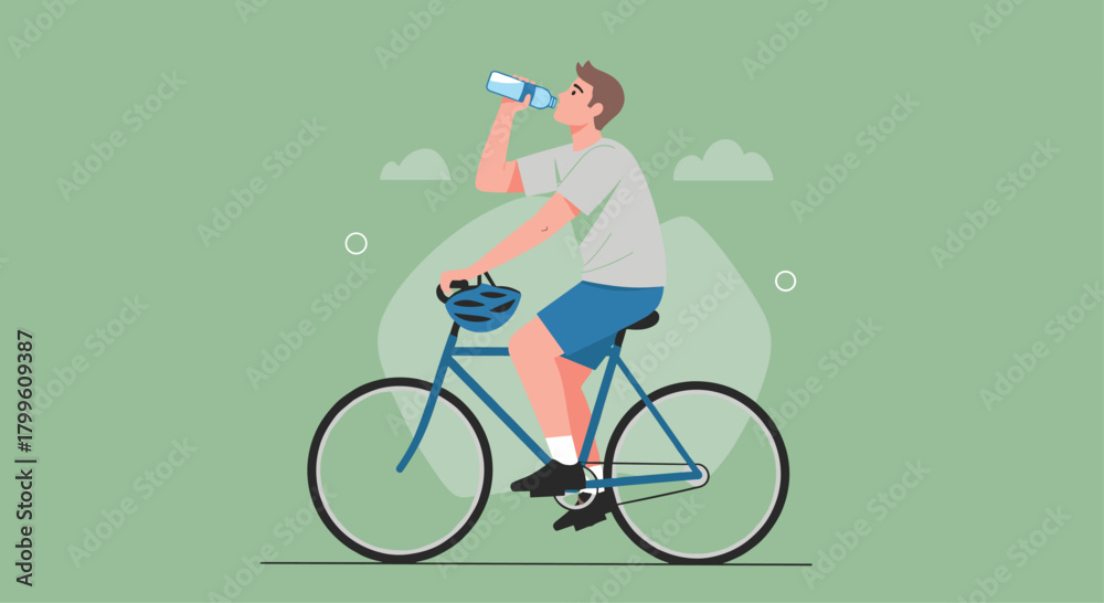 Obraz premium Stay hydrated with a refreshing drink while cycling outdoors for a healthy active lifestyle and enjoying nature's beauty on a sunny day