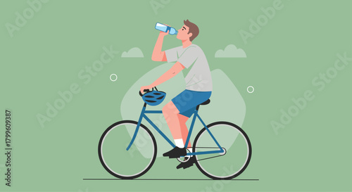 Stay hydrated with a refreshing drink while cycling outdoors for a healthy active lifestyle and enjoying nature's beauty on a sunny day