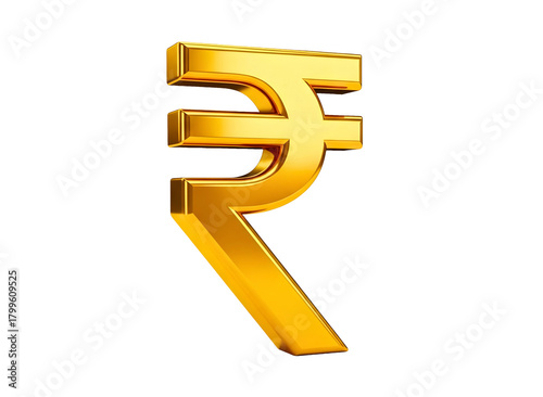 Golden indian rupee symbol isolated on transparent background