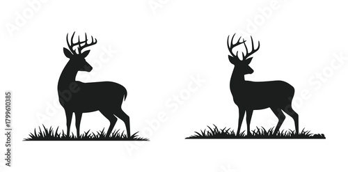 Deer silhouette vector with antlers and grass