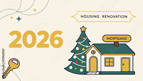 Home mortgage rates forecast for year 2026 with housing renovation and christmas tree decoration ideas