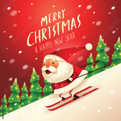 Santa skiing on snow scene