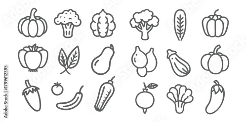 Vegetable Icons Set | Minimal Black Line Food Vector | Organic Veggies Outline Pack