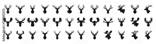Deer and moose head silhouette vector set
