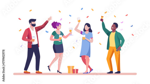 Celebrating party event with friends vector illustration for social media and marketing campaign needs
