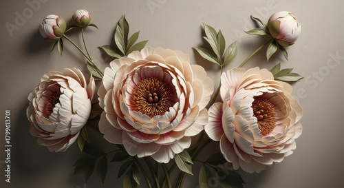 Elegant floral arrangement of pastel peonies with soft lighting and a neutral background for a romantic and serene aesthetic