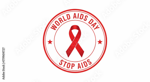 Circular stamp icon with a red awareness ribbon, symbolizing support and solidarity for a global health campaign