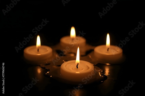 Burning candles on a dark background.