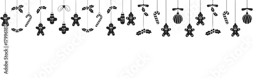 Christmas hanging decorations vector silhouette set