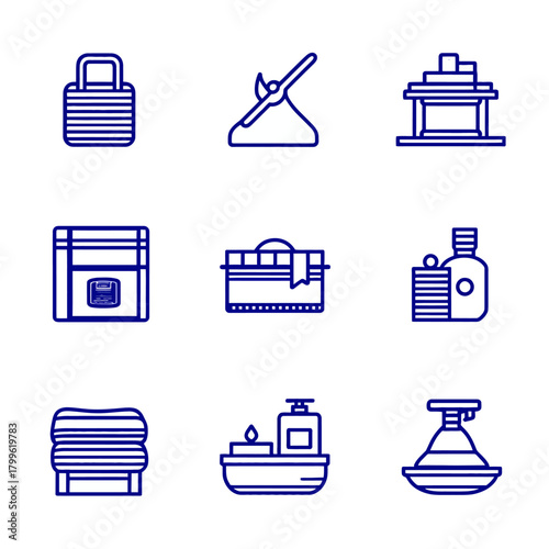 Spa and Hammam Outline Icons Set. Blue Minimalist Vector Symbols for Wellness, Bathhouse, Relaxation, and Body Care Services.