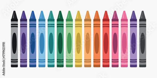School Supply Crayon, Full Color Collection Isolated on White Background Vector