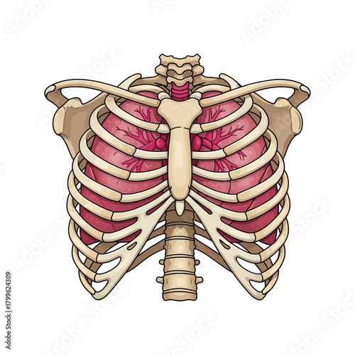 Human Rib Cage and Lungs Anatomy Detailed Illustration