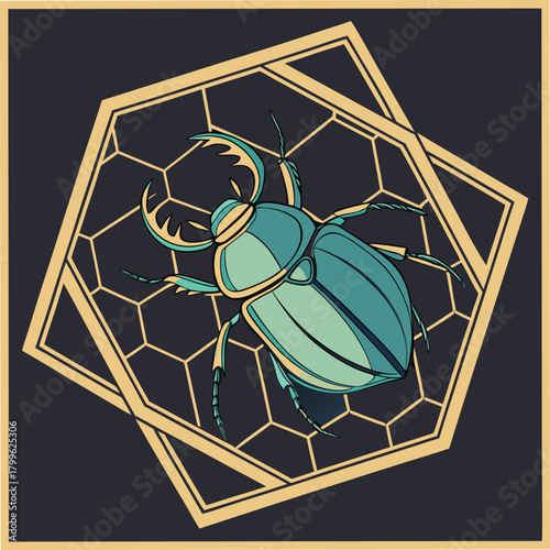 Adobe Illustrator Artwork: A vector graphic illustration of a scarab beetle for logo design or art prints