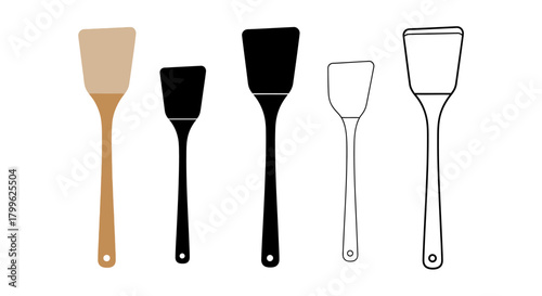 Minimalist illustration of three sets of kitchen utensil spatula silhouettes, Symbolizing the simplicity of kitchen tools, flat vector design.