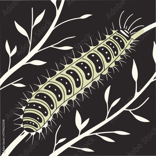 A vector illustration of a stinging caterpillar, like a tussock moth caterpillar