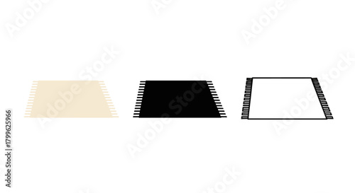 Minimalist illustration of three sets of rug silhouettes, Symbolizing grounded home minimalist, flat vector design.