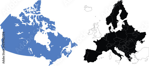 European continent national borders map with precise coastline details, professional vector design