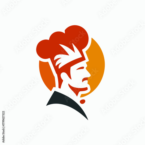 Modern Male Chef Silhouette Logo with Orange-Red Circle Background
