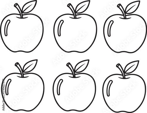 Apple Fruit Outline Vector Set – Minimalist Apple Line Art Collection, Simple Black and White Apple Icons, Healthy Organic Fruit Illustration for Logo Design, Packaging, and Educational Materials