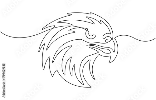 continuous line art drawing style Eagle or falcon head.