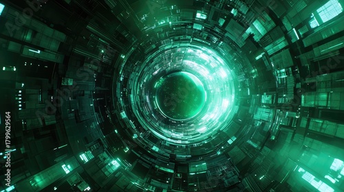 Fototapeta Naklejka Na Ścianę i Meble -  Futuristic digital tunnel with glowing cyber portal