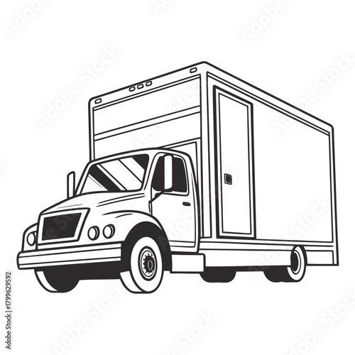 Illustration of a box truck with cab and cargo container