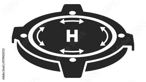Drone landing pad with h symbol for safe landing, isolated on white background